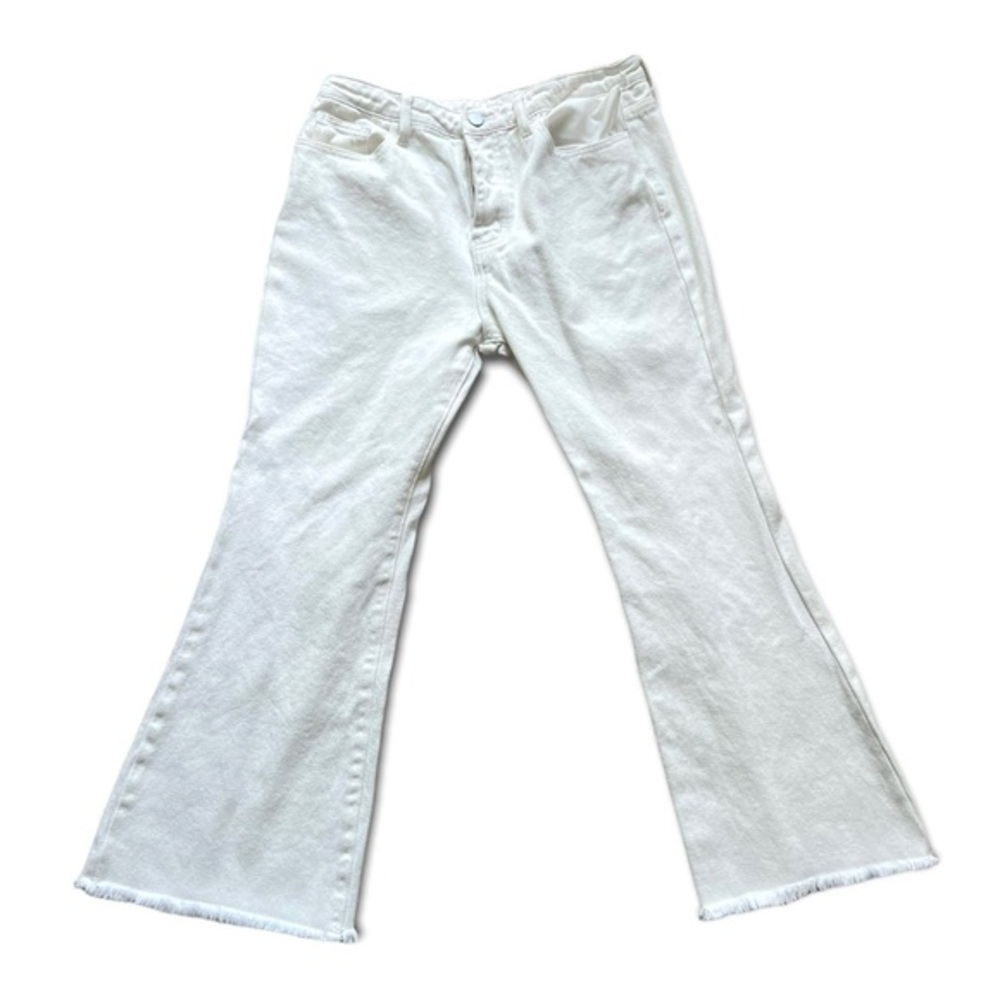 Princess Polly Jeans 10 White Straight Leg Flared Raw Hem Button Fly 28x26